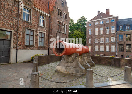 GENT, BELGIUM - JULY 6, 2016 : Big medieval cannon in Ghent. It was used for war in 15th century. Stock Photo