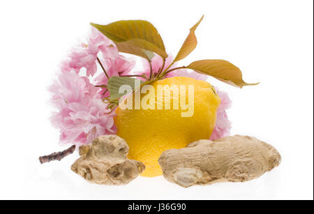 Lemon and ginger isolated on white background Stock Photo