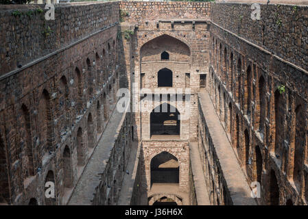 Underground step-well Ugrasen ki Baoli in heart of New Delhi, India. 14th Century AD Stock Photo
