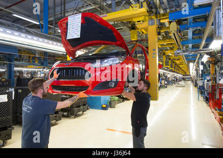 Production of a Ford FIESTA car on the assembly line. Ford plant in  Cologne, Germany
