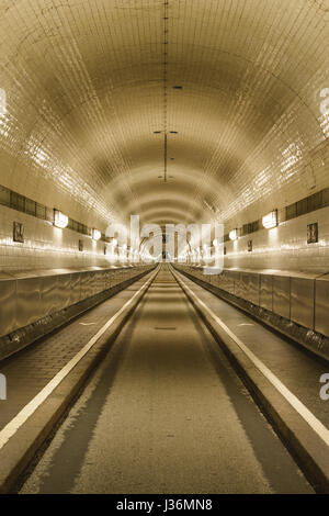 Straight view into the old St. Pauli Elbe Tunnel in Hamburg, Germany. Stock Photo