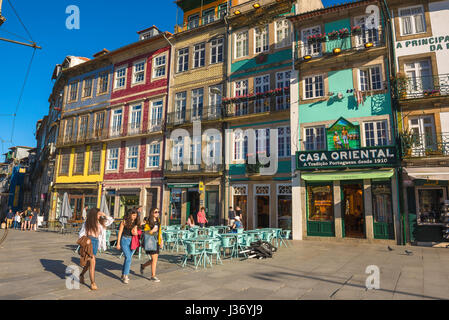 Porto Portugal street, view in summer of young people in the Rua Campo dos Martires da Patria in the center of Porto, Portugal Stock Photo