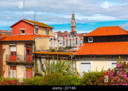 Fun colorful houses in Old town of Porto, Portugal Stock Photo