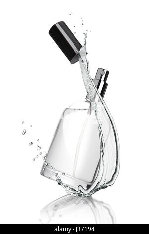 Perfume bottle with water splashes Stock Photo
