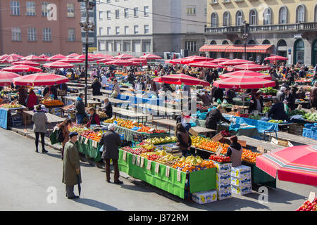 ZAGREB/CROATIA-MARCH 14: Dolac Marketplace in Zagreb. It is the largest and most famous market in the very center of the city. Stock Photo