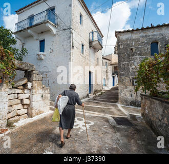 A painted lane in the village of Proastio, near Kardamyli in the Outer Mani, Southern Peloponnese, Greece. Stock Photo