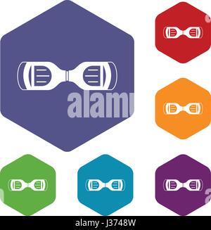 Hoverboard gyro pod top view icons set hexagon Stock Vector