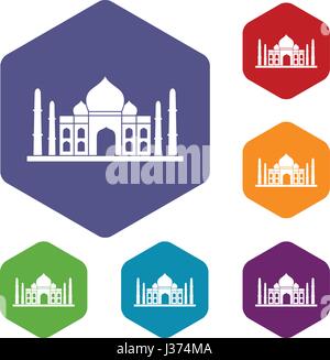 Taj mahal icons set hexagon Stock Vector
