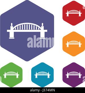 Bridge icons set hexagon Stock Vector