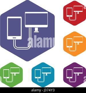 Connection phone icons set hexagon Stock Vector