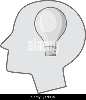 Burning light bulb in human head icon monochrome Stock Vector