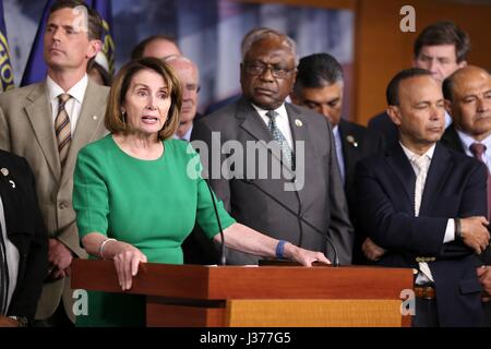 U.S. House Minority Leader Rep. Nancy Pelosi of California joins Democrats to speak about immigrants rights during a news conference on Capitol Hill May 1, 2017 in Washington, DC. Stock Photo