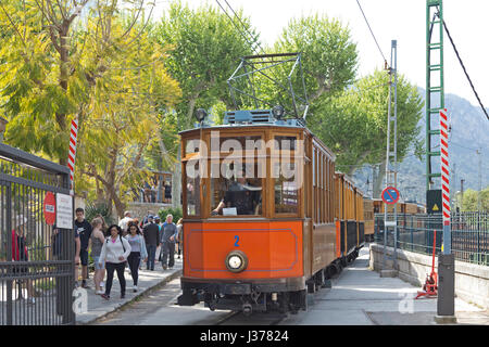 tramway at the train station of Sóller, Mallorca, Spain Stock Photo