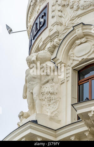 Madrid, Spain. March 21, 2017. Detail of sculpture representing agriculture in the facade of Metropolis Building. Located in the Calle Alcala and Gran Stock Photo