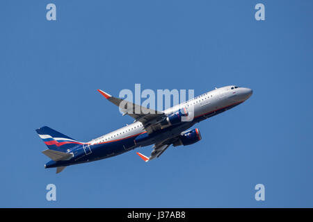 Frankfurt, Germany - March 30, 2017: Aeroflot russian airlines Airbus A320-214 after take off at the Frankfurt international airport Stock Photo