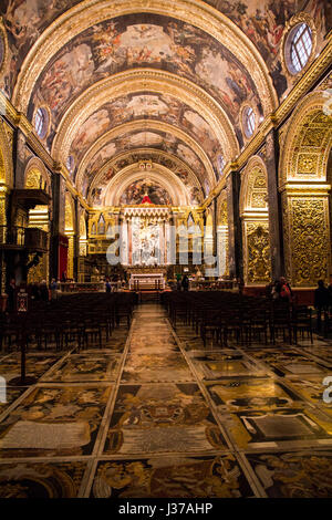 The Baroque-style interior of Saint John's Co-Cathedral is extremely ornate, largely designed/decorated by Calabrian artist Mattia Preti. Stock Photo