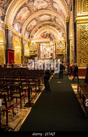 The Baroque-style interior of Saint John's Co-Cathedral is extremely ornate, largely designed/decorated by Calabrian artist Mattia Preti.  His design, Stock Photo