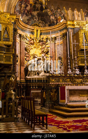 The Baroque-style interior of Saint John's Co-Cathedral is extremely ornate, largely designed/decorated by Calabrian artist Mattia Preti.  His design, Stock Photo