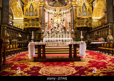 The Baroque-style interior of Saint John's Co-Cathedral is extremely ornate, largely designed/decorated by Calabrian artist Mattia Preti. Stock Photo