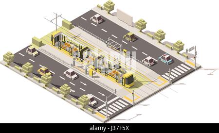 Vector isometric low poly dedicated tram lane Stock Vector