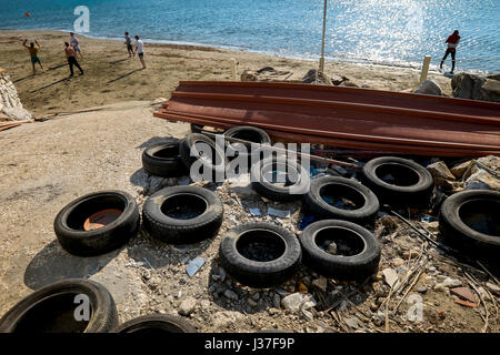 MARINA DI PISA, ITALY - Avril 24, 2017: People playing near the the sea and the beach, Marina di Pisa in Tuscany Stock Photo