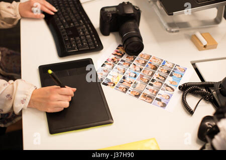 Cropped image of designer working on digitizer in creative office Stock Photo