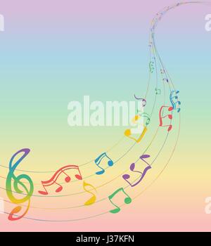 Set of musical notes on a five-line clock. Colors of rainbow. Tr Stock Vector