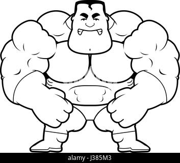 A cartoon illustration of a muscular superhero looking angry. Stock Vector