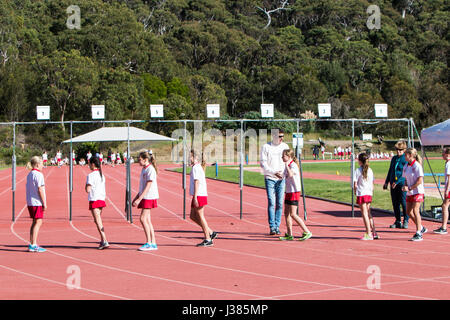 Primary school australian children participating in their primary school annual athletics events,Sydney,Australia Stock Photo