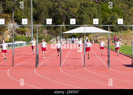 Primary school australian children participating in their primary school annual athletics events,Sydney,Australia Stock Photo