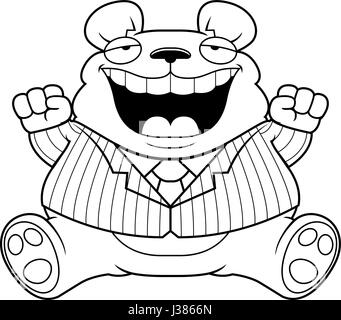 A cartoon illustration of a fat bear in a suit smiling and sitting. Stock Vector