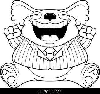 A cartoon illustration of a fat koala in a suit smiling and sitting. Stock Vector