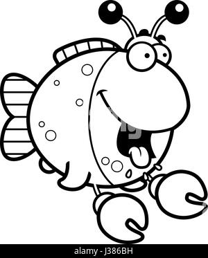 A cartoon illustration of a fish dressed as a crab looking hungry. Stock Vector