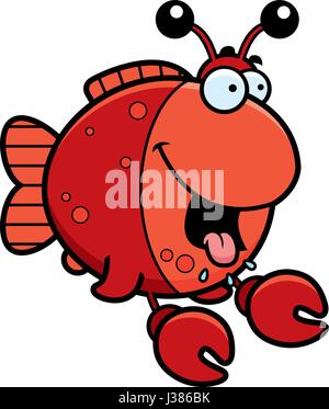 A cartoon illustration of a fish dressed as a crab looking hungry. Stock Vector