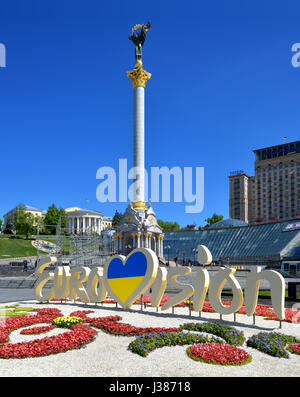 Kiev, Ukraine - May 3, 2017: Independence square. Maidan. The center of Kyiv on the eve of the Eurovision Song Contest 2017 Stock Photo