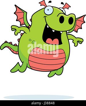 An illustration of a cartoon dragon flying and smiling. Stock Vector
