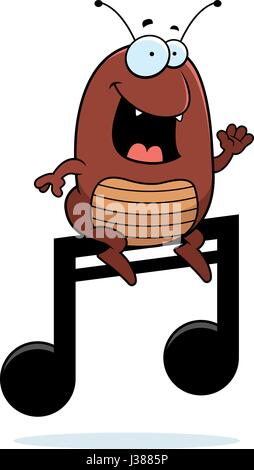 A cartoon illustration of a flea sitting on a musical note. Stock Vector