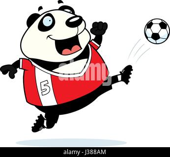 A cartoon illustration of a panda kicking a soccer ball. Stock Vector