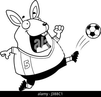 A cartoon illustration of a rabbit kicking a soccer ball. Stock Vector