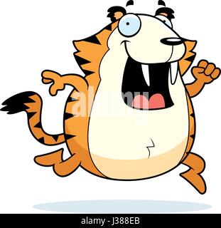 A happy cartoon saber-toothed tiger running and smiling. Stock Vector