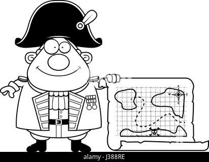 A cartoon illustration of a British Admiral with a treasure map. Stock Vector