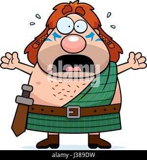 A cartoon illustration of a Celtic warrior looking scared. Stock Vector