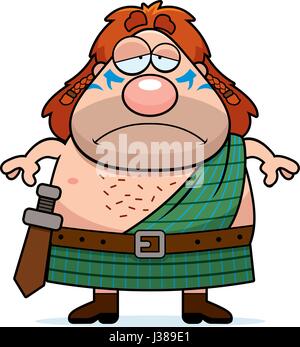 A cartoon illustration of a Celtic warrior looking sad. Stock Vector