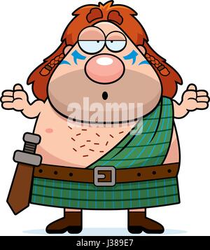 A cartoon illustration of a Celtic warrior looking confused. Stock Vector