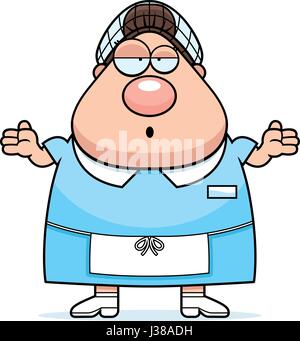A cartoon illustration of a lunch lady looking confused. Stock Vector