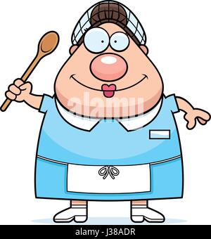 A cartoon illustration of a lunch lady looking happy. Stock Vector