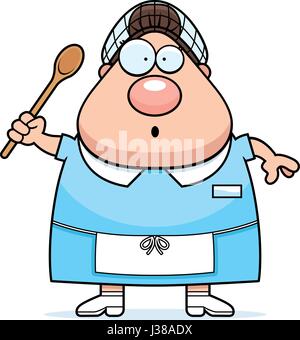 A cartoon illustration of a lunch lady looking surprised. Stock Vector