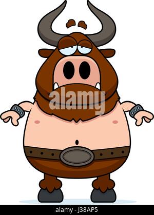 A cartoon illustration of a minotaur looking sad. Stock Vector