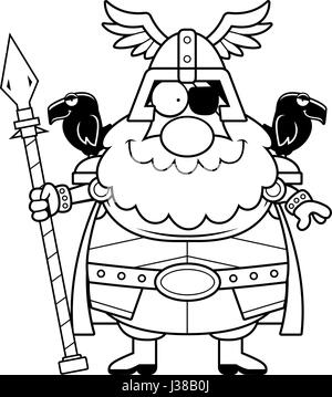 A cartoon illustration of Odin looking happy. Stock Vector