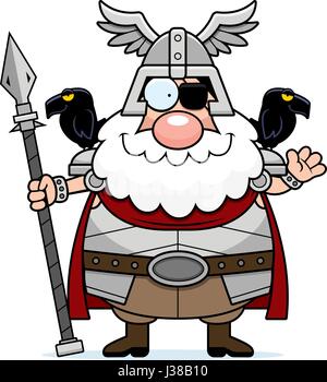A cartoon illustration of Odin waving. Stock Vector